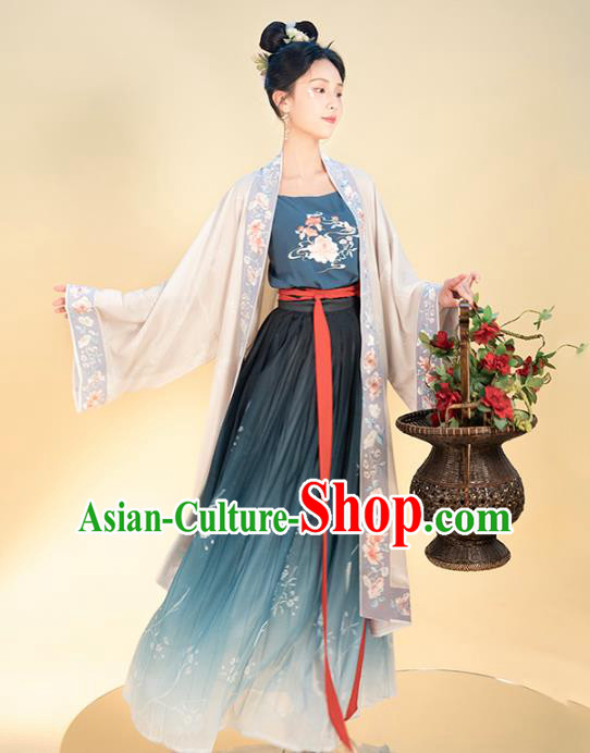 Chinese Traditional Song Dynasty Civilian Female Apparels Ancient Young Lady Hanfu Dress Historical Costumes Complete Set