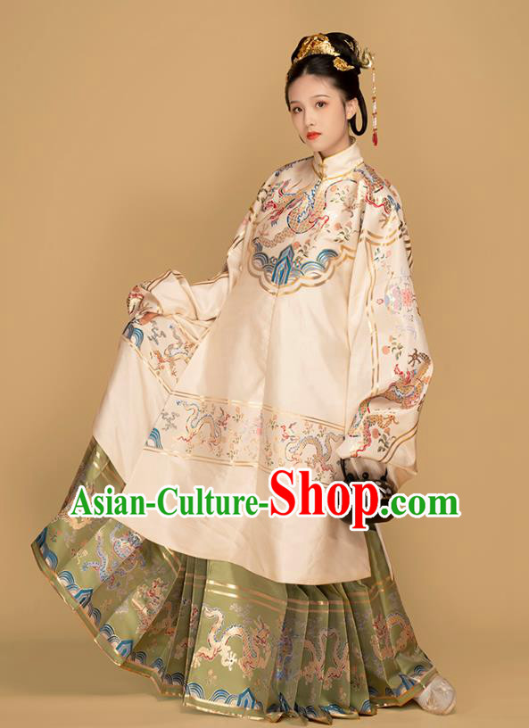 Chinese Traditional Ming Dynasty Palace Lady Embroidered Hanfu Dress Apparels Ancient Noble Woman Long Blouse and Skirt Historical Costumes Complete Set