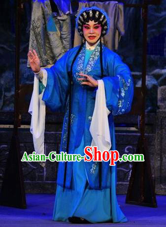 Chinese Cantonese Opera Young Female Garment Shi Zou Yan Song Costumes and Headdress Traditional Guangdong Opera Actress Apparels Diva Wang Jiangxian Dress