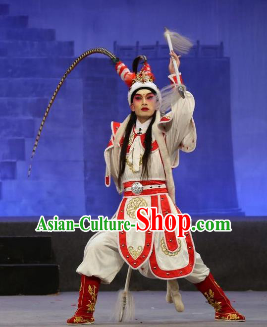 Shuang Qiang Lu Wenlong Chinese Guangdong Opera Wusheng Apparels Costumes and Headwear Traditional Cantonese Opera Martial Male Garment Warrior Clothing