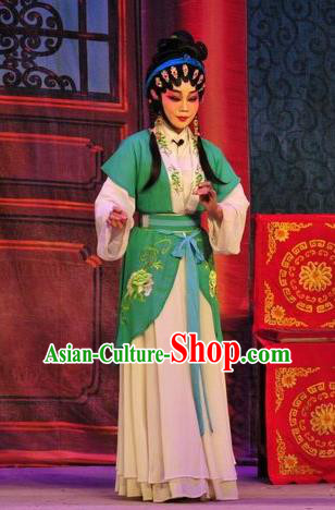 Chinese Cantonese Opera Maid Lady Garment Unhappy Marriage Costumes and Headdress Traditional Guangdong Opera Xiaodan Apparels Servant Girl Dress