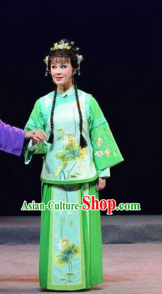 Chinese Historical Drama Thirteen Trades Monopoly Ancient Village Girl Garment Qing Dynasty Young Lady Costumes and Headdress Traditional Green Dress Apparels for Woman