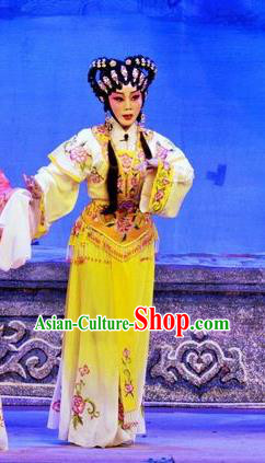 Chinese Cantonese Opera Servant Girl Garment Da Nao Mei Zhi Fu Costumes and Headdress Traditional Guangdong Opera Young Lady Apparels Xiaodan Yellow Dress