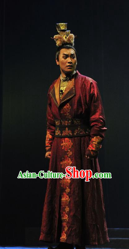 Chinese Traditional Northern Wei Dynasty Emperor Tuoba Hong Apparels Costumes Historical Drama Bei Wei Feng Yang Ancient Monarch Garment King Clothing and Headwear