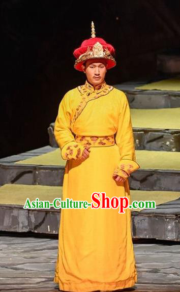 Chinese Traditional Qing Dynasty Monarch Apparels Costumes Historical Drama Da Qing Xiang Guo Ancient Emperor Garment Kangxi Clothing and Headwear