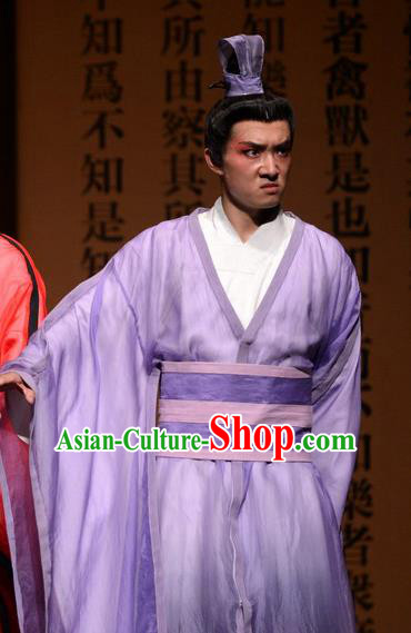 Chinese Traditional Spring and Autumn Period Scholar Apparels Costumes Historical Drama Confucius Said Ancient Gifted Youth Garment Purple Clothing and Headwear