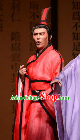 Chinese Traditional Spring and Autumn Period Scholar Apparels Costumes Historical Drama Confucius Said Ancient Gifted Youth Garment Red Clothing and Headwear