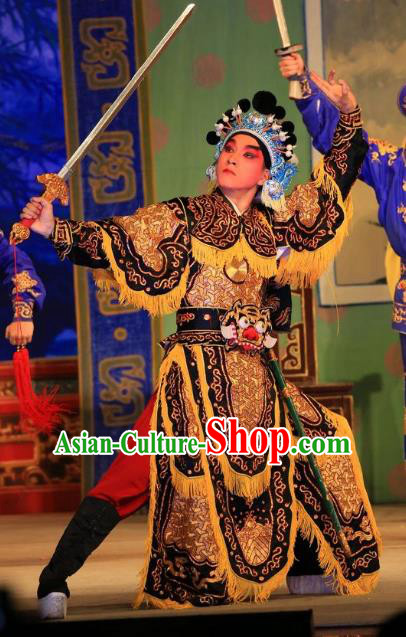 Xu Jiujing Chinese Guangdong Opera Martial Male Apparels Costumes and Headwear Traditional Cantonese Opera Wusheng Garment Soldier Clothing