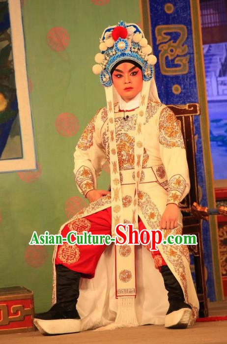 Xu Jiujing Chinese Guangdong Opera Martial Male Liu Yu Apparels Costumes and Headwear Traditional Cantonese Opera Wusheng Garment Swordsman Clothing