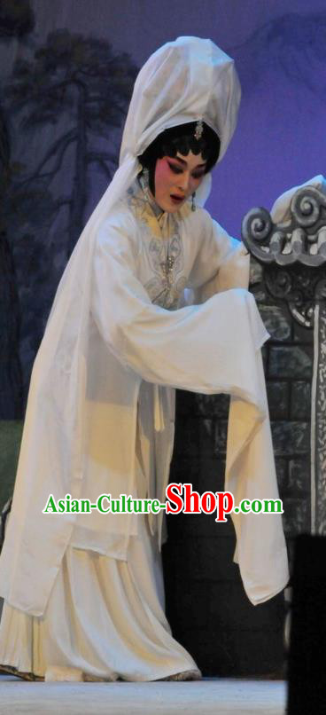 Chinese Cantonese Opera Actress Zhu Yingtai Garment Lou Tai Hui Costumes and Headdress Traditional Guangdong Opera Young Female Apparels Distress Maiden Dress