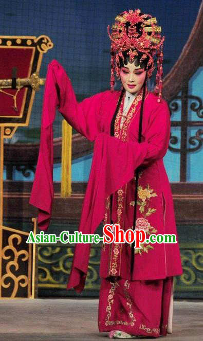 Chinese Cantonese Opera Diva Garment Fan Lihua Return Tang Costumes and Headdress Traditional Guangdong Opera Hua Tan Apparels Bride Wedding Dress