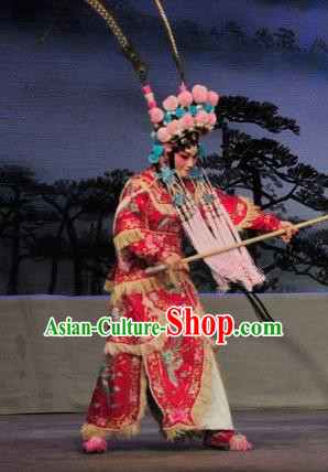 Chinese Cantonese Opera Wudan Garment Fan Lihua Return Tang Costumes and Headdress Traditional Guangdong Opera Tao Ma Tan Apparels Female General Red Dress