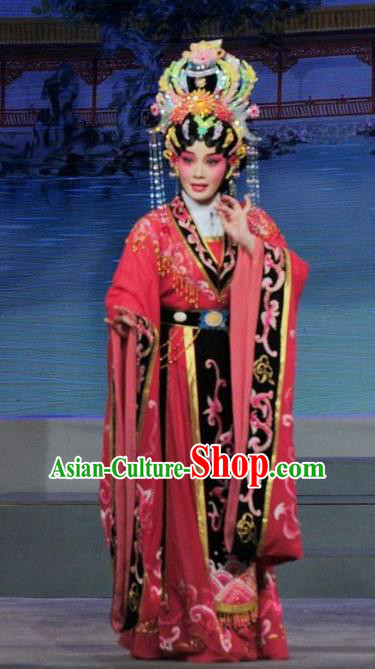 Chinese Cantonese Opera Young Female Garment Luo Shui Qing Meng Costumes and Headdress Traditional Guangdong Opera Queen Apparels Empress Dress