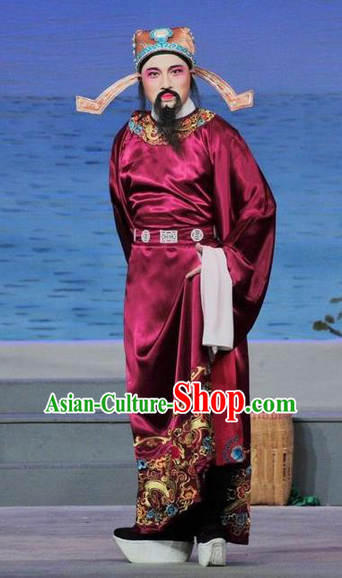Luo Shui Qing Meng Chinese Guangdong Opera Minister Apparels Costumes and Headwear Traditional Cantonese Opera Official Garment Male Clothing