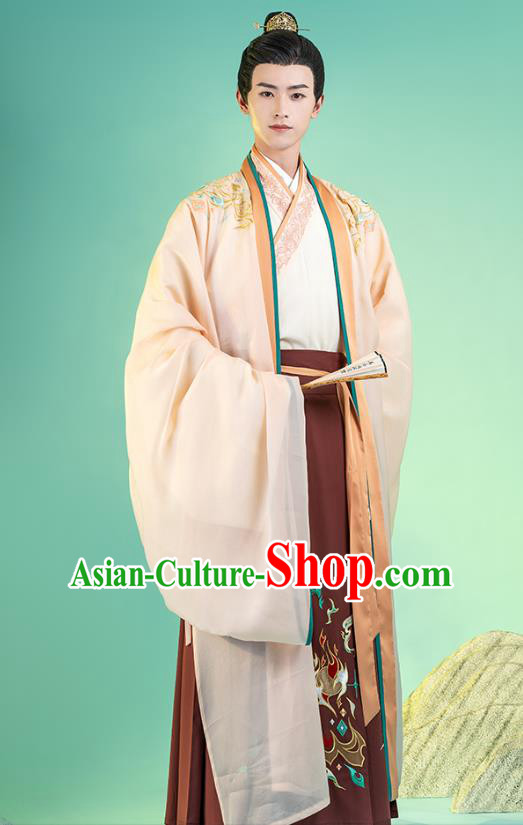 Asian Chinese Traditional Song Dynasty Nobility Childe Hanfu Apparels Ancient Prince Historical Costumes Cape Blouse and Skirt Full Set for Men