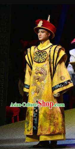 Chinese Traditional Qing Dynasty Monarch Apparels Costumes Historical Drama Jia Wu Ji Ancient Emperor Garment Guangxu Clothing and Headwear