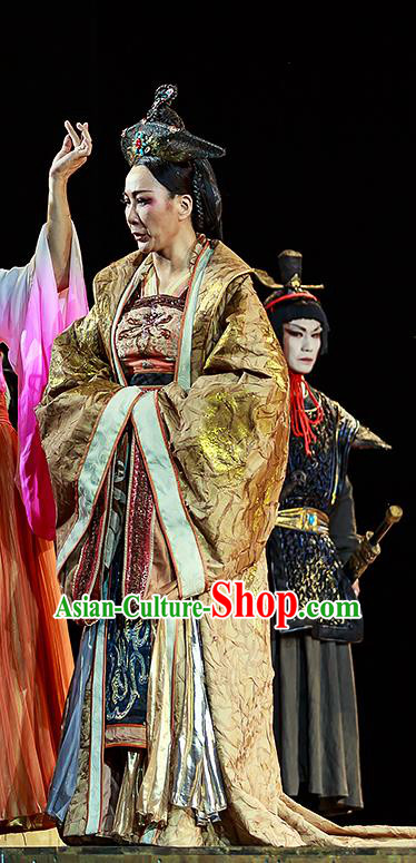 Chinese Historical Drama The Prince of Lanling Ancient Royal Empress Garment Costumes Traditional Stage Show Actress Dress Queen Qi Apparels and Headdress