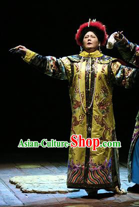 Chinese Historical Drama Da Song Yu Shi Ancient Queen Garment Costumes Traditional Stage Show Dress Qing Dynasty Empress Dowager Cixi Apparels and Headpieces