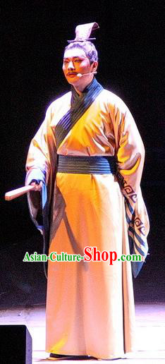 Chinese Traditional Three Kingdoms Period Official Clothing Stage Performance Historical Drama Ballast Stone Apparels Costumes Ancient Scholar Lu Ji Garment and Headwear