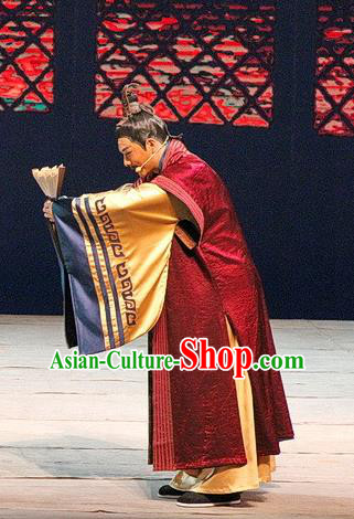 Chinese Traditional Three Kingdoms Period Minister Clothing Stage Performance Historical Drama Ballast Stone Apparels Costumes Ancient Official Garment and Headwear