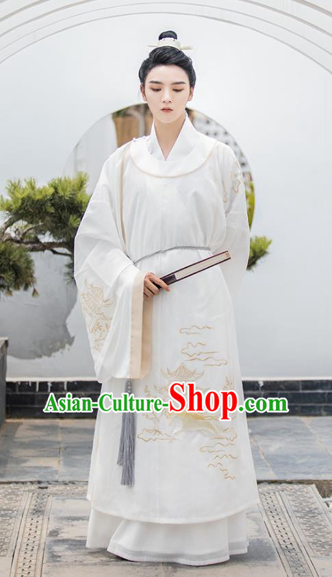 Top Chinese Traditional Song Dynasty Noble Childe Hanfu Apparels Ancient Patrician Male Historical Costumes Scholar Long Gown Shirt and Skirt Full Set