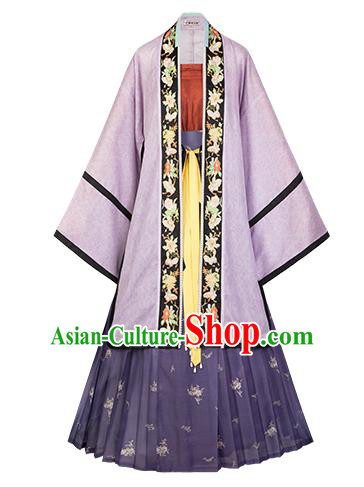 Traditional Chinese Song Dynasty Patrician Girl Hanfu Apparels Ancient Nobility Woman Historical Costumes Embroidered BeiZi Tube Top and Overlapping Skirt Full Set