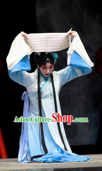 Chinese Sichuan Opera Highlights Actress Yang Suzhen Garment Costumes and Headdress Cao Min Song Shijie Traditional Peking Opera Young Lady Blue Dress Apparels