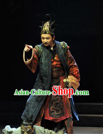 Chinese Traditional Qin Dynasty Chancellor Li Si Clothing Stage Performance Historical Drama Fu Sheng Apparels Costumes Ancient Prime Minister Garment and Headwear