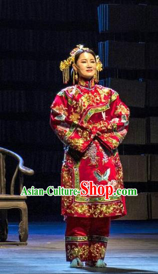 Chinese Historical Drama Yang Renshan Ancient Young Female Garment Costumes Traditional Stage Show Dress Qing Dynasty Mistress Red Apparels and Headpieces