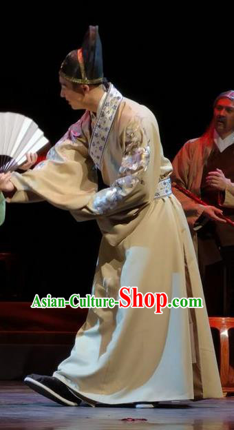 Chinese Traditional Ming Dynasty Scholar Hou Fangyu Clothing Stage Performance Historical Drama Peach Blossom Fan Apparels Costumes Ancient Young Childe Garment and Headwear