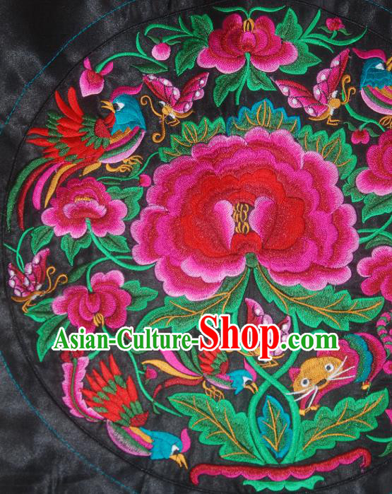 Chinese Traditional Ethnic Embroidered Peony Birds Patch Decoration Embroidery Applique Craft Embroidered Triangle Accessories