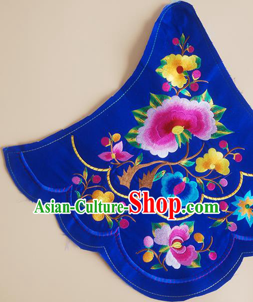 Chinese Traditional Embroidered Flowers Royalblue Patch Decoration Embroidery Applique Craft Embroidered Bellyband Accessories