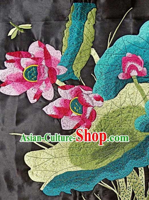 Chinese Traditional Embroidered Lotus Dragonfly Patch Decoration Embroidery Applique Craft Embroidered Accessories