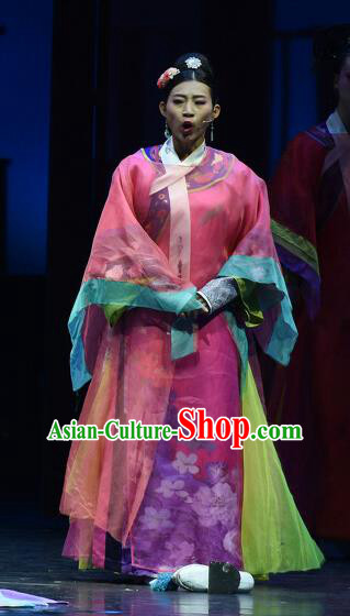 Chinese Historical Drama Empresses In Palace Ancient Imperial Concubine Rosy Garment Costumes Traditional Stage Show Dress Qing Dynasty Manchu Woman Apparels and Headpieces