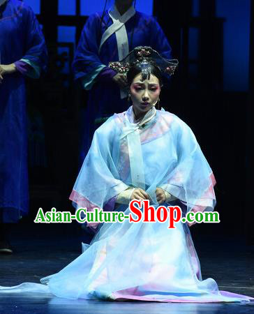 Chinese Historical Drama Empresses In Palace Ancient Young Lady Garment Costumes Traditional Stage Show Dress Qing Dynasty Imperial Concubine Blue Apparels and Headpieces