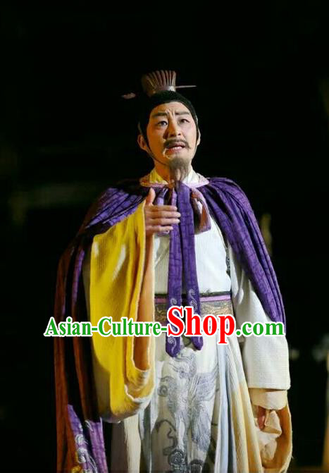 Chinese Traditional Three Kingdoms Period Lord Liu Bei Clothing Stage Performance Historical Drama The Legend of Zhuge Liang Apparels Costumes Ancient Duke Garment and Headwear