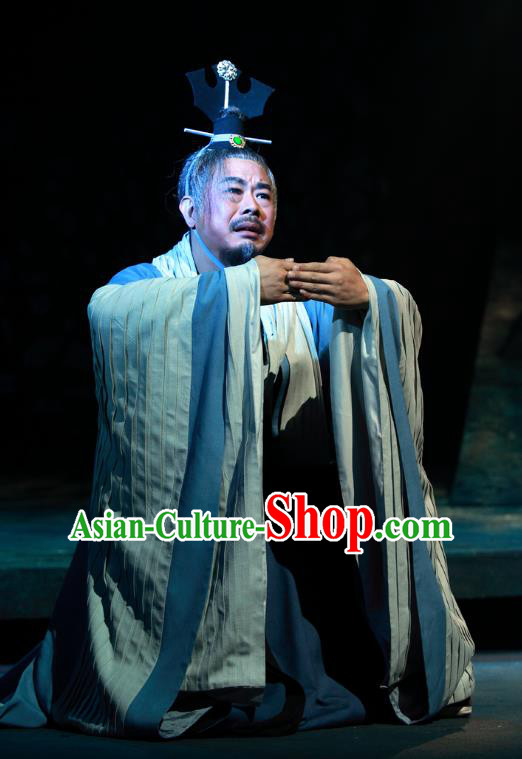Chinese Traditional Spring and Autumn Period Prime Minister Clothing Stage Performance Historical Drama Yao Li And Qing Ji Apparels Costumes Ancient Elderly Male Garment and Headwear