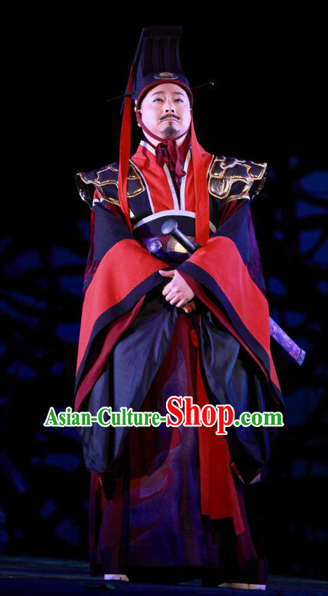 Chinese Traditional Spring and Autumn Period Monarch Clothing Stage Performance Historical Drama Yao Li And Qing Ji Apparels Costumes Ancient King Garment and Headwear