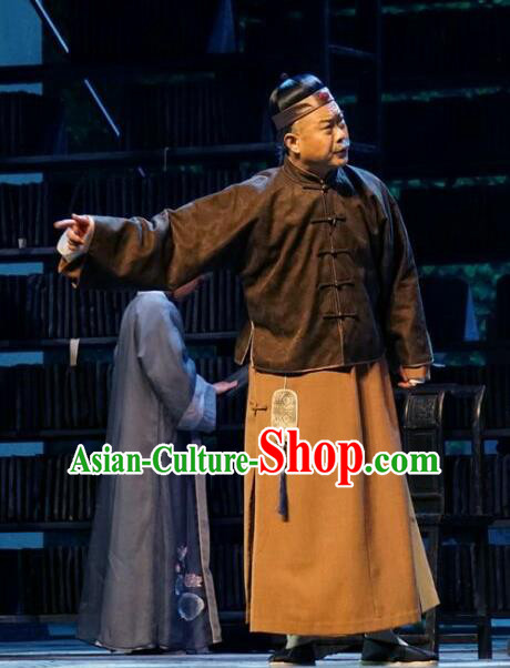 Chinese Traditional Qing Dynasty Buddhist Master Yang Renshan Clothing Stage Performance Historical Drama Apparels Costumes Ancient Elderly Scholar Garment and Headwear