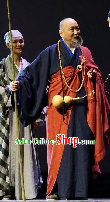 Chinese Traditional Buddhist Abbot Clothing Stage Performance Historical Drama Apparels Costumes Ancient Monk Bunyiu Nanjio Garment