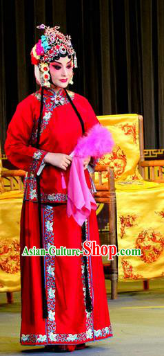 Chinese Sichuan Opera Highlights Actress Red Garment Costumes and Headdress He Gong Huan Qing Traditional Peking Opera Hua Tan Dress Consort Apparels