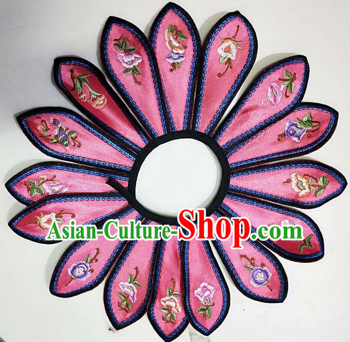 Chinese Traditional Qing Dynasty Embroidered Flowers Pattern Pink Shoulder Embroidery Craft Embroidered Sixteen Pieces Shoulder Accessories