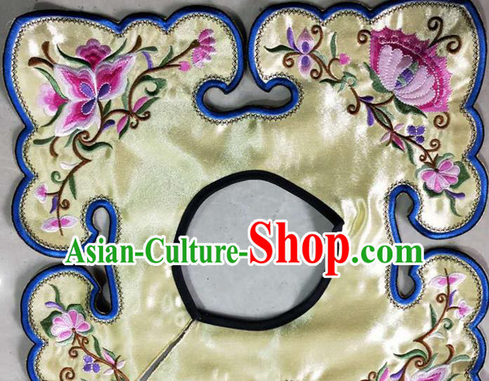 Chinese Traditional Embroidered Flowers Pattern Yellow Patch Embroidery Craft Qing Dynasty Embroidered Shoulder Accessories