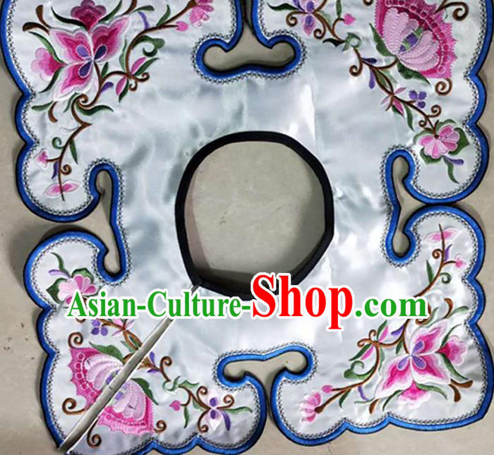 Chinese Traditional Embroidered Flowers Pattern White Patch Embroidery Craft Qing Dynasty Embroidered Shoulder Accessories