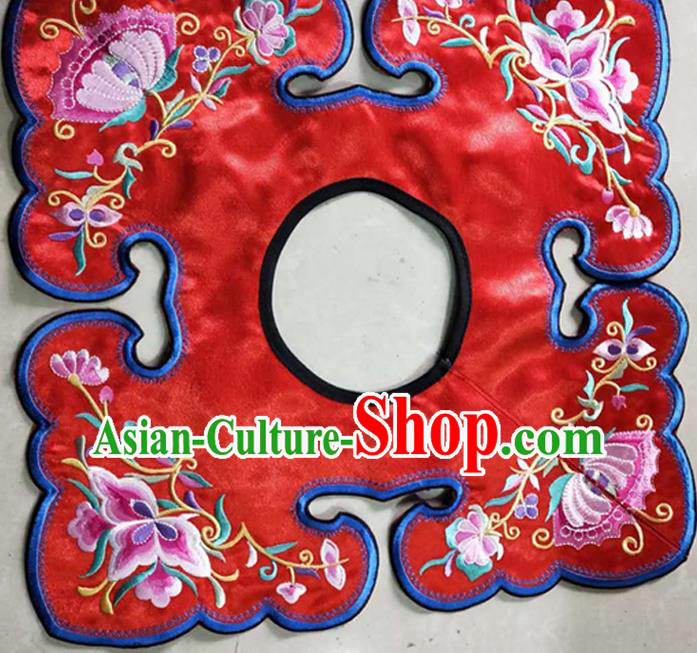 Chinese Traditional Embroidered Flowers Pattern Red Patch Embroidery Craft Qing Dynasty Embroidered Shoulder Accessories
