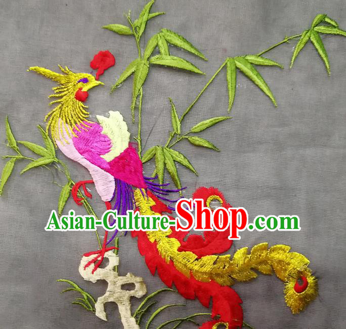 Chinese Traditional Embroidered Phoenix Bamboo Pattern Patch Decoration Embroidery Craft Embroidered Accessories