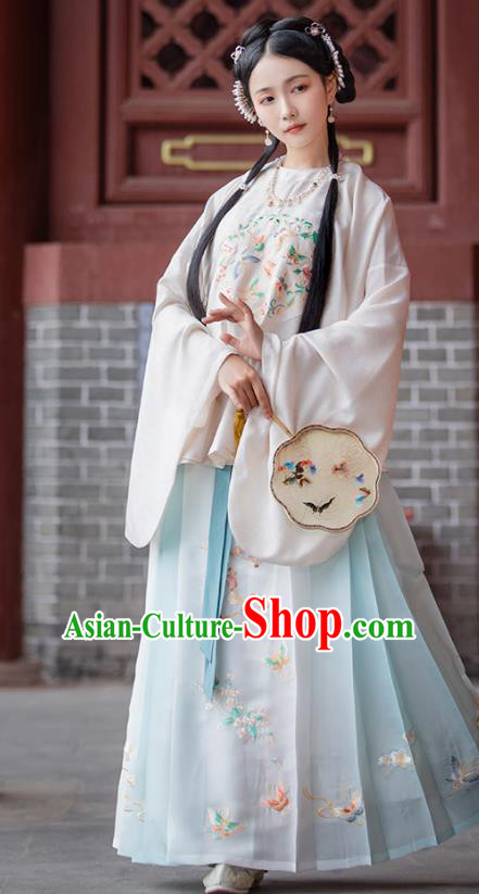 Top Chinese Traditional Ming Dynasty Nobility Female Hanfu Apparels Ancient Patrician Lady Historical Costumes Blouse and Horse Face Skirt Complete Set