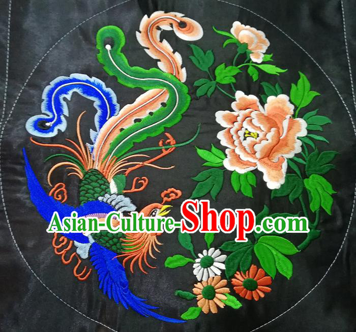 Chinese Traditional Embroidered Phoenix Peony Pattern Round Patch Decoration Embroidery Craft Embroidered Accessories