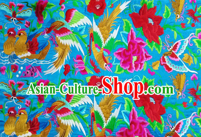 Chinese Traditional Embroidered Mandarin Duck Lotus Pattern Blue Patch Decoration Embroidery Craft Embroidered Accessories