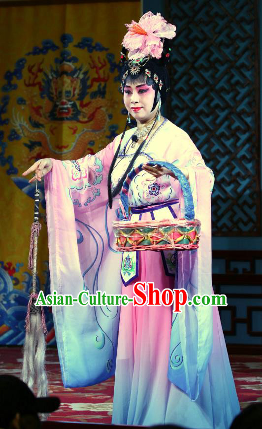 Chinese Sichuan Opera Highlights Goddess Garment Costumes and Headdress Three Tricks Bai Mudan Traditional Peking Opera Hua Tan Dress Flowers Fairy Apparels